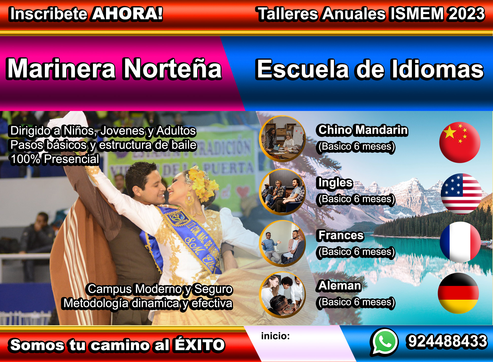 Diseño bolante idiomas y marinera